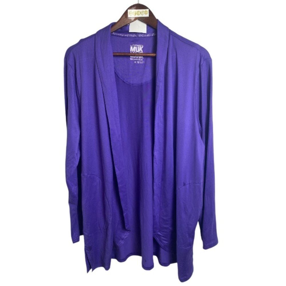 MUK LUKS bold purple cardigan side pockets //  XL